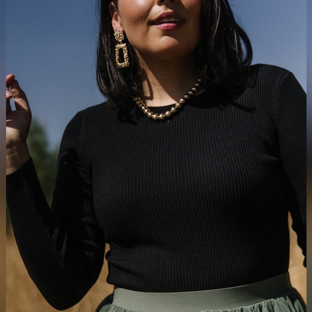 Baltic Born Black Sora Ribbed Knit Top M , NWT